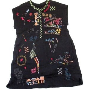 Johnny Was Biya Embroidered Black Boho Tunic - Size S - Floral Silk Blend - NWOT